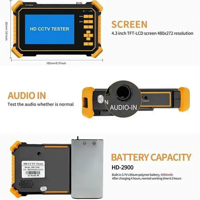Alt view image 3 of 3 - Securexpert 8MP 4.3" HD Video Tester With PTZ Control, LED Light For TVI/CVI AHD/CVBS CCTV Installation Tools- US Plug Includ