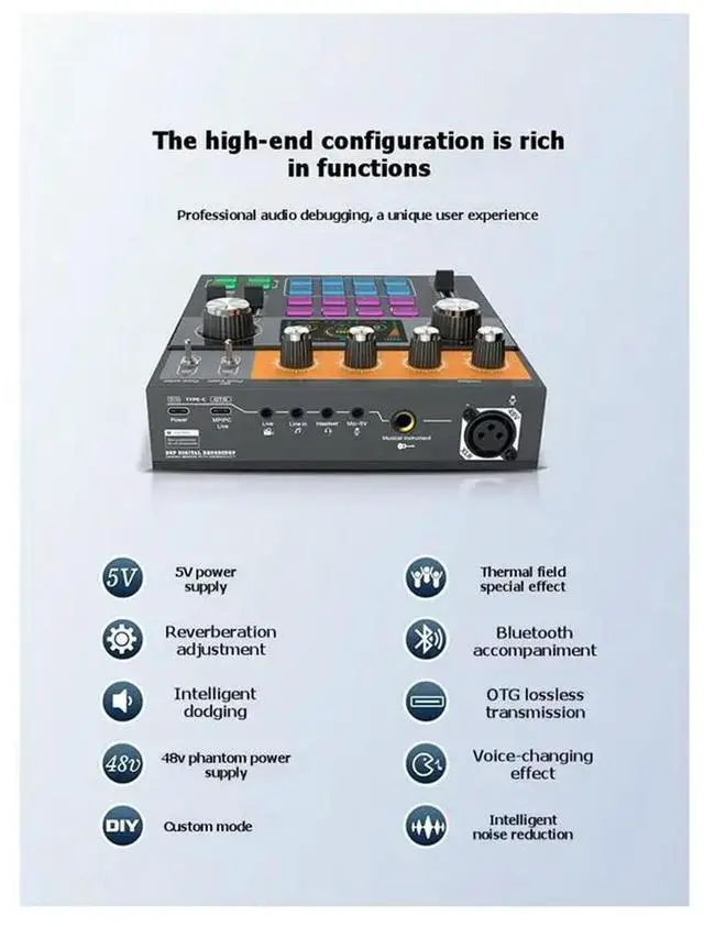 Main image of C200 Sound Card Professional Audio Mixer Interface With Bluetooth RGB DJ Mixer Effects For Live Vlog Sound Board