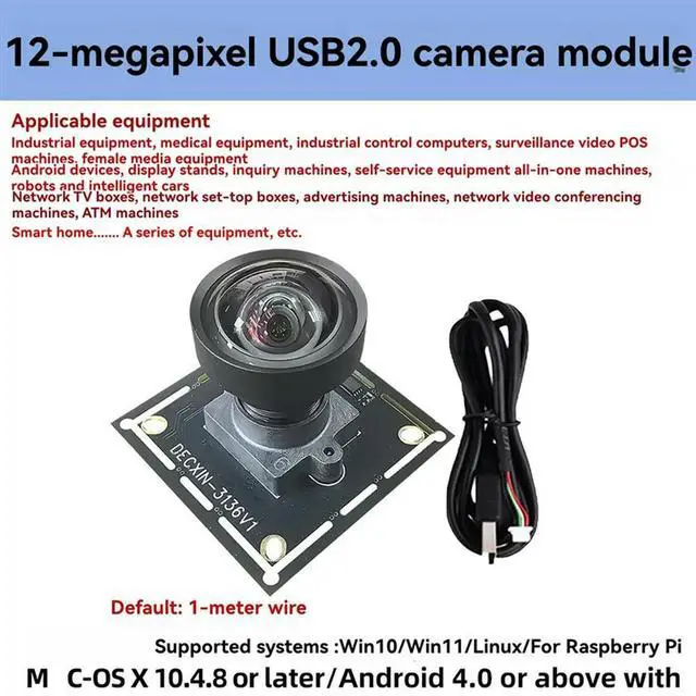 Alt view image 3 of 3 - USB 2.0 Camera Module 12MP IMX577 118° Wide-Angle Lens 4K/30Fps Slight Distortion For Face Recognition For Video Conference