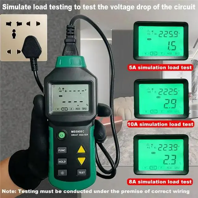 Alt view image 2 of 3 - Socket Tester With Voltage Meter Circuit Breaker Analyzer For Plug Wiring Polarity Fault Detection US For Plug US PLUG