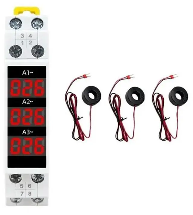 Alt view image 2 of 3 - 10X Din Rail Mount 3 Phase Ampere Meter Mini Modular Current Meter Gauge Indicator LED Digital Display Detector Ammeter
