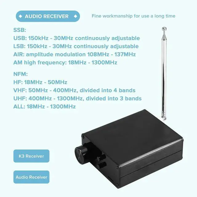 Main image of K3 150Khz-1300Mhz High Performance Digital Audio Terminal Aviation Full Band Receiver Black l Shell