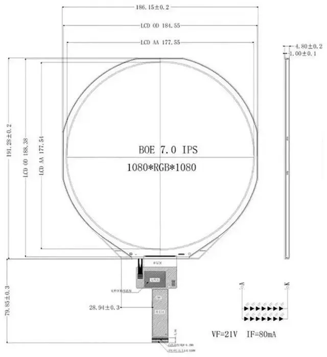 Main image of For DIY Projects Compatible 7 Inch LCD Screen TFT Circular Display 1080X1080 Resolution MIPI Interface RGB Color