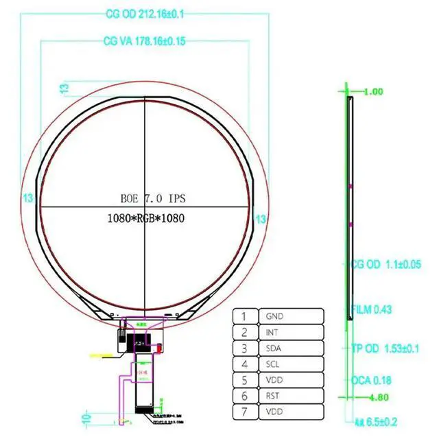 Alt view image 2 of 3 - For DIY Projects Compatible 7 Inch LCD Screen TFT Circular Display 1080X1080 Resolution MIPI Interface RGB Color