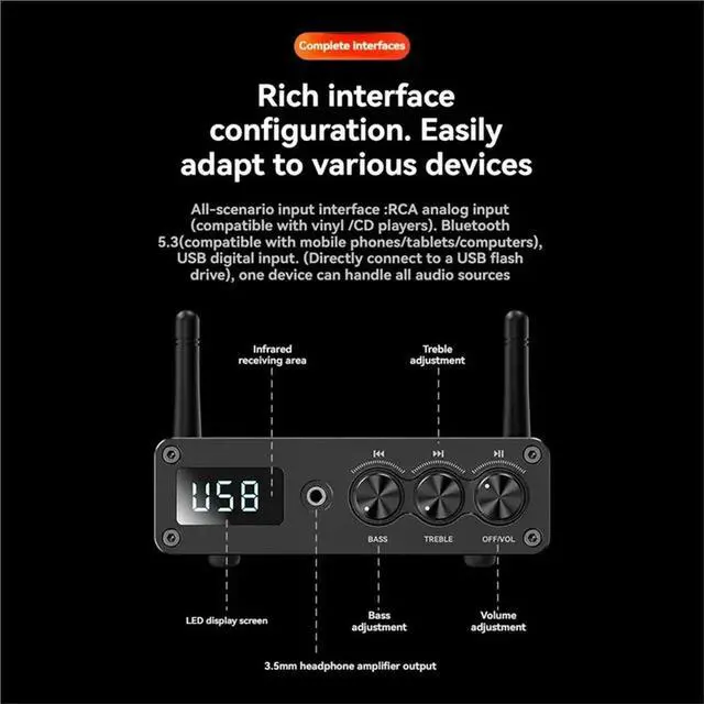 Alt view image 2 of 3 - Mini Bluetooth Digital Audio Power Amplifier 300W+ 300W TPA3255 Speaker Amplifier Desktop Home Receiver EU Plug