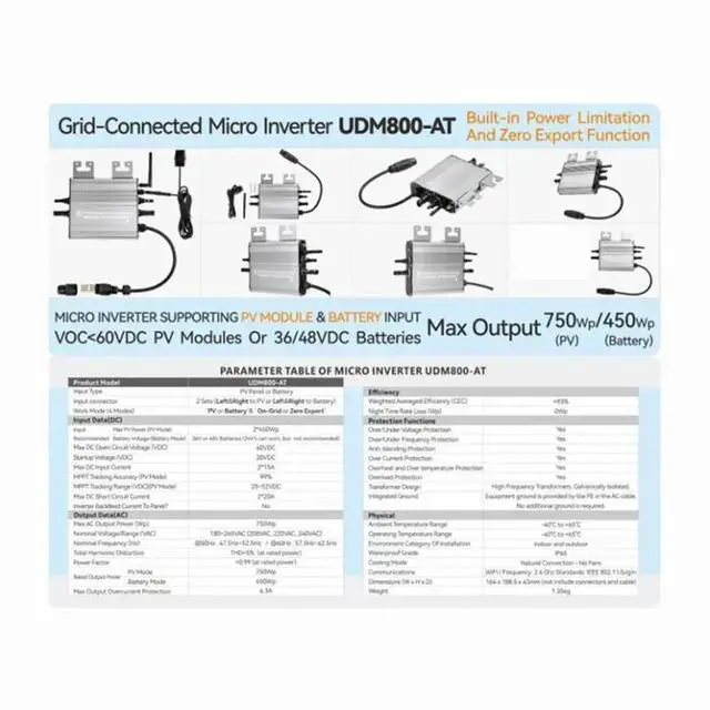 Alt view image 2 of 3 - 800W Grid-Tied Solar Inverter Grid-Tied Solar Inverter Dual Mode (PV/), Zero Export, Easy Installation & MPPT Efficien