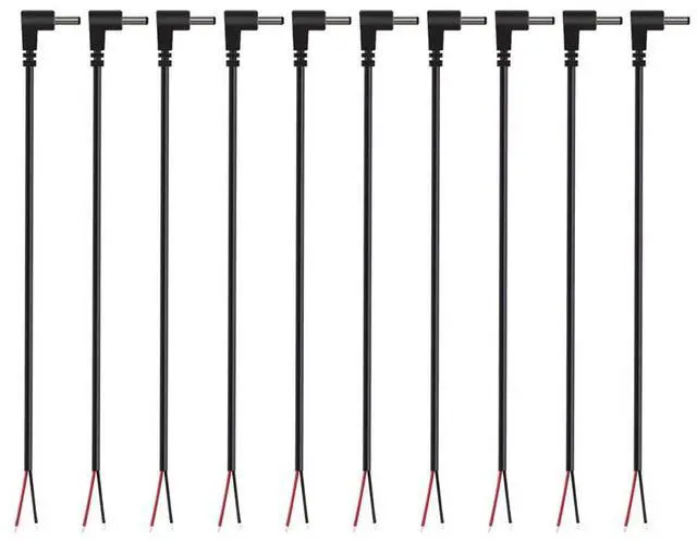 Main image of (10 Pack) Replacement 3.5mm x 1.35mm 90 Degree Right Angle DC Power Male Plug Jack to Bare Wire Open End Pigtail Power