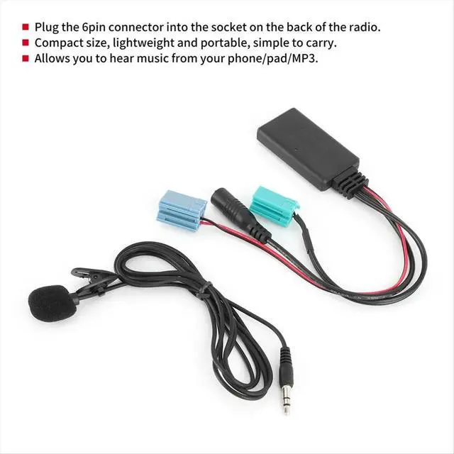 Alt view image 6 of 6 - 6Pin Bluetooth Audio Cable Car Stereo AUXin Adapter with Microphone Fit for /Espace/