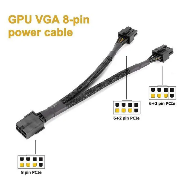 Alt view image 4 of 6 - 2PCS GPU PCIe 8 Pin Female to Dual 2X 8 Pin (6+2) Male PCI Express Power Adapter Braided Y-Splitter Extension Cable,20cm