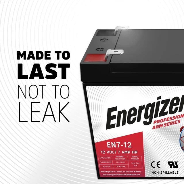 Alt view image 3 of 7 - Energizer EN7-12, 12 Volt 7 Amp Hr, Long Lasting Sealed Lead Acid AGM