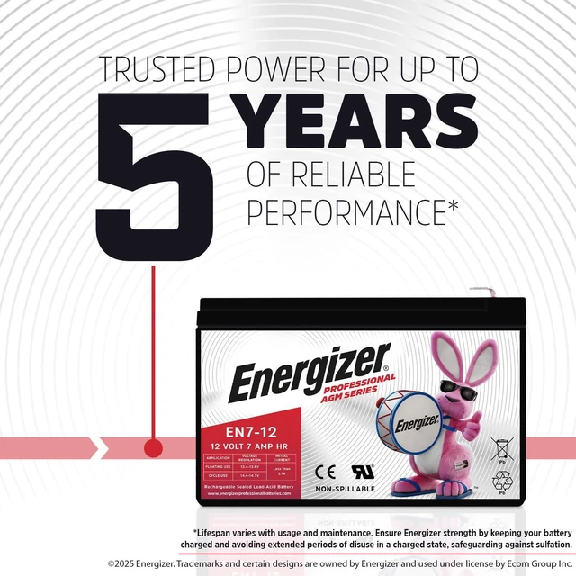Alt view image 4 of 7 - Energizer EN7-12, 12 Volt 7 Amp Hr, Long Lasting Sealed Lead Acid AGM