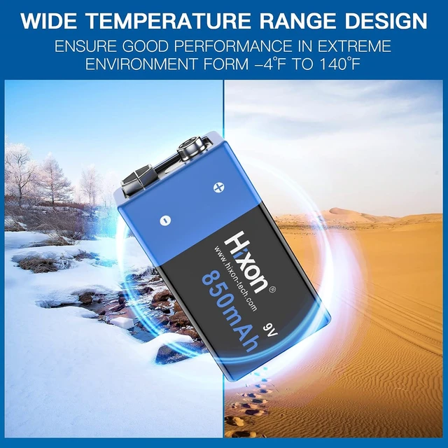 Alt view image 5 of 6 - Hixon Rechargeable 9V Batteries 850mAh High Capacity 9V Batteries (4 Pack) 9 Volt Lithium Batteries for Smoke Alarms Multimeter Flashlights Metal Detector Electronic Toy & More(Charger NOT Included)