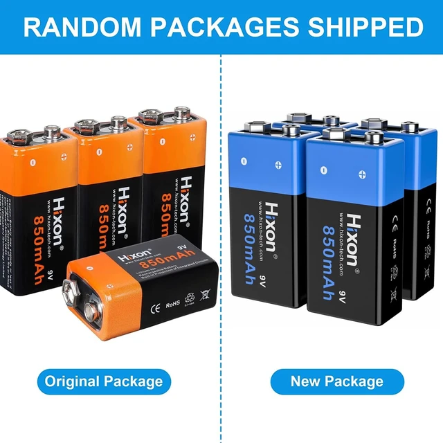Alt view image 6 of 6 - Hixon Rechargeable 9V Batteries 850mAh High Capacity 9V Batteries (4 Pack) 9 Volt Lithium Batteries for Smoke Alarms Multimeter Flashlights Metal Detector Electronic Toy & More(Charger NOT Included)