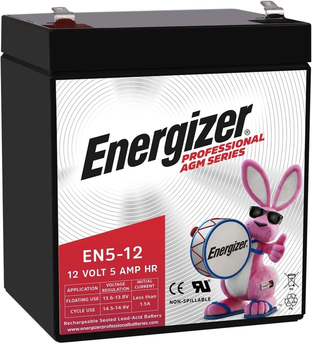 Main image of Energizer EN5-12, 12 Volt 5 Amp Hr, Long Lasting Sealed Lead Acid AGM Rechargeable Battery Ideal for Use in Garage Door, Alarm Panels, Kids Ride On, Backup Power, and More