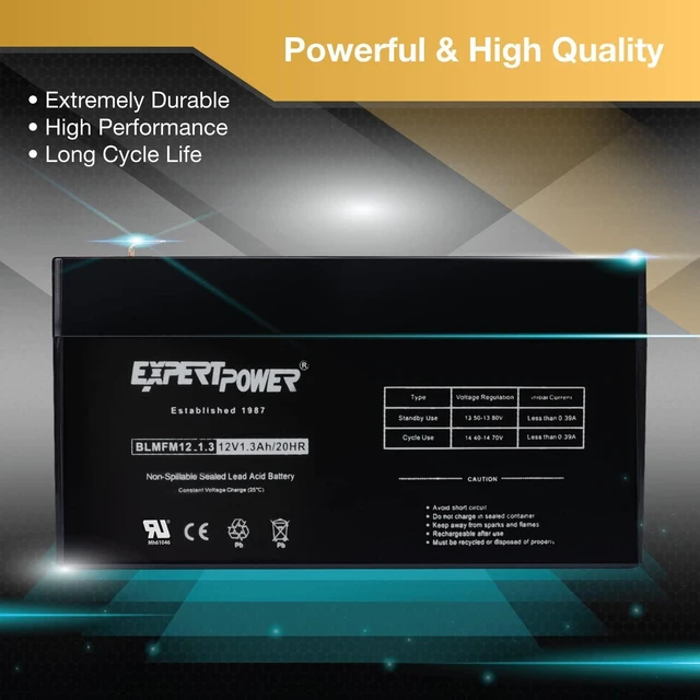 Alt view image 4 of 7 - ExpertPower EXP1213-1.3Ah 12V Battery Rechargeable SLA AGM with F1 Terminals, Sealed Lead Acid Small 12 Volt Battery Replacement Backup for Auxiliary, Mower, UPS, Alarm Batteries