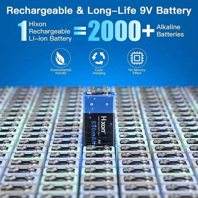Alt view image 2 of 6 - Hixon Rechargeable 9V Batteries 850mAh High Capacity 9V Batteries (4 Pack) 9 Volt Lithium Batteries for Smoke Alarms Multimeter Flashlights Metal Detector Electronic Toy & More(Charger NOT Included)