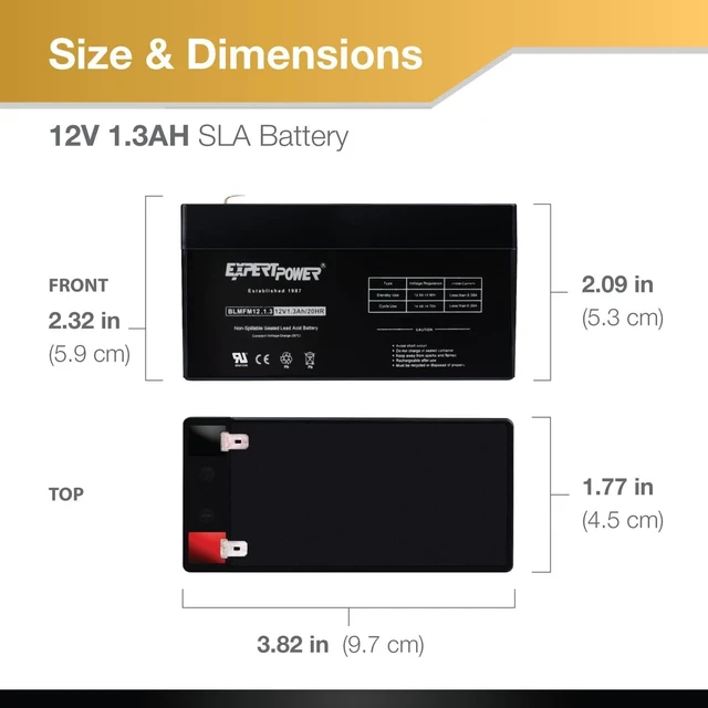 Alt view image 3 of 7 - ExpertPower EXP1213-1.3Ah 12V Battery Rechargeable SLA AGM with F1 Terminals, Sealed Lead Acid Small 12 Volt Battery Replacement Backup for Auxiliary, Mower, UPS, Alarm Batteries