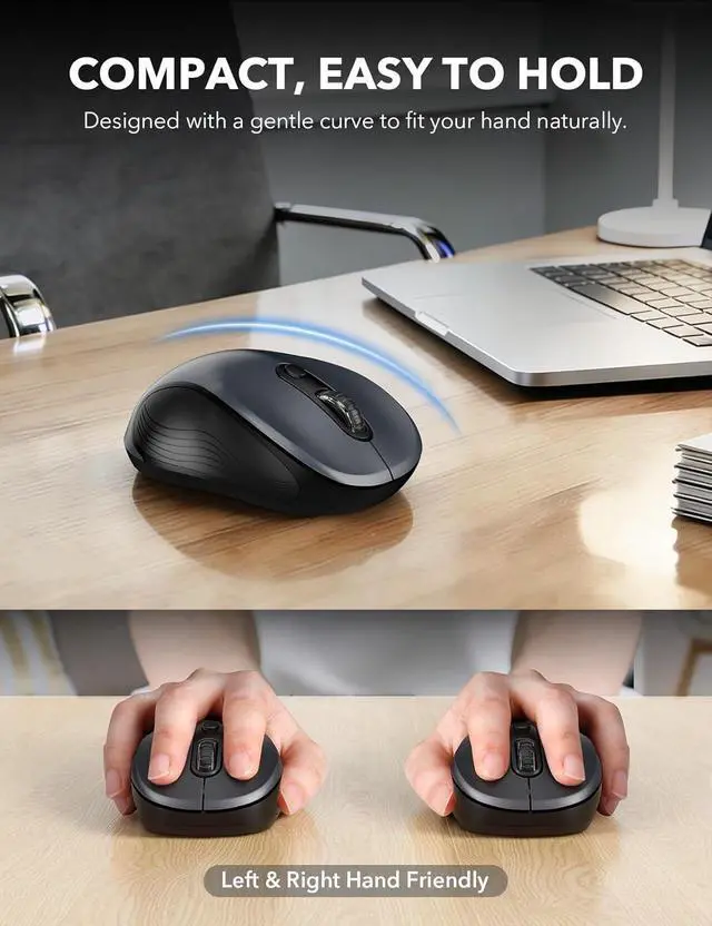 Alt view image 3 of 7 - Trueque Wireless Mouse, 2.4GHz Ergonomic Mouse for Laptop & PC, Silent Portable Computer Mice with Back & Forward Buttons, USB-C Adapter for Windows/Mac, M01 (Gray)