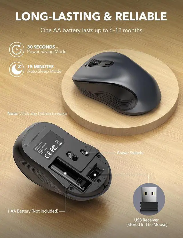 Alt view image 5 of 7 - Trueque Wireless Mouse, 2.4GHz Ergonomic Mouse for Laptop & PC, Silent Portable Computer Mice with Back & Forward Buttons, USB-C Adapter for Windows/Mac, M01 (Gray)