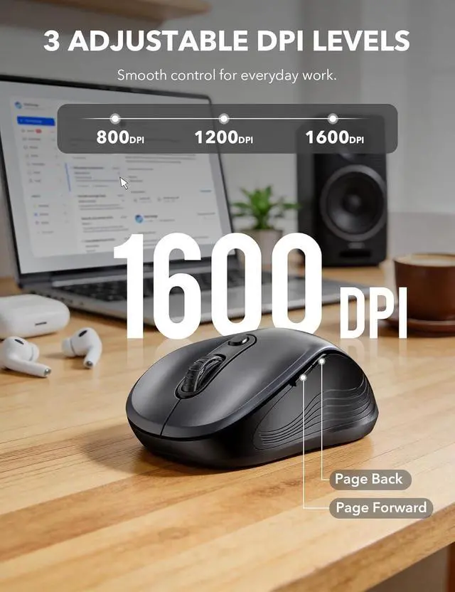 Alt view image 6 of 7 - Trueque Wireless Mouse, 2.4GHz Ergonomic Mouse for Laptop & PC, Silent Portable Computer Mice with Back & Forward Buttons, USB-C Adapter for Windows/Mac, M01 (Gray)