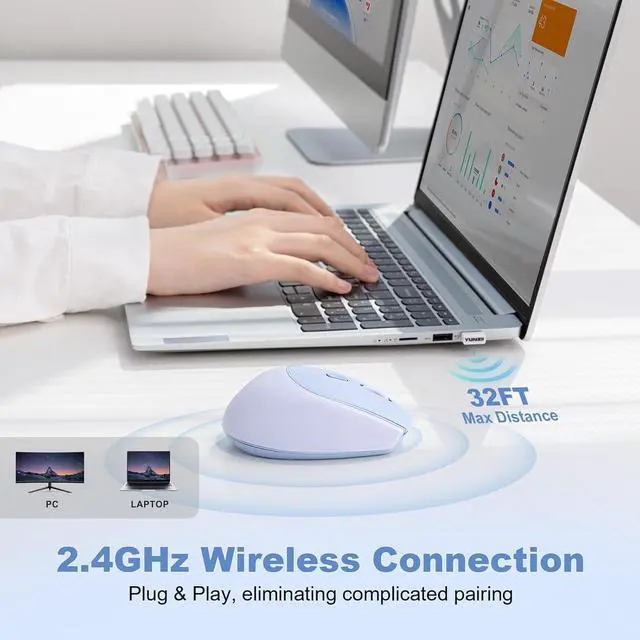 Alt view image 3 of 7 - YUNZII C2 Wireless Mouse,2.4GHz Cute Silicone Noiseless Wireless Computer Mouse, Quiet Clicks, 3 Adjustable DPI, 1600 DPI Optical Tracking, Portable Ergonomic Mice for Laptop/PC/Mac (Blue)