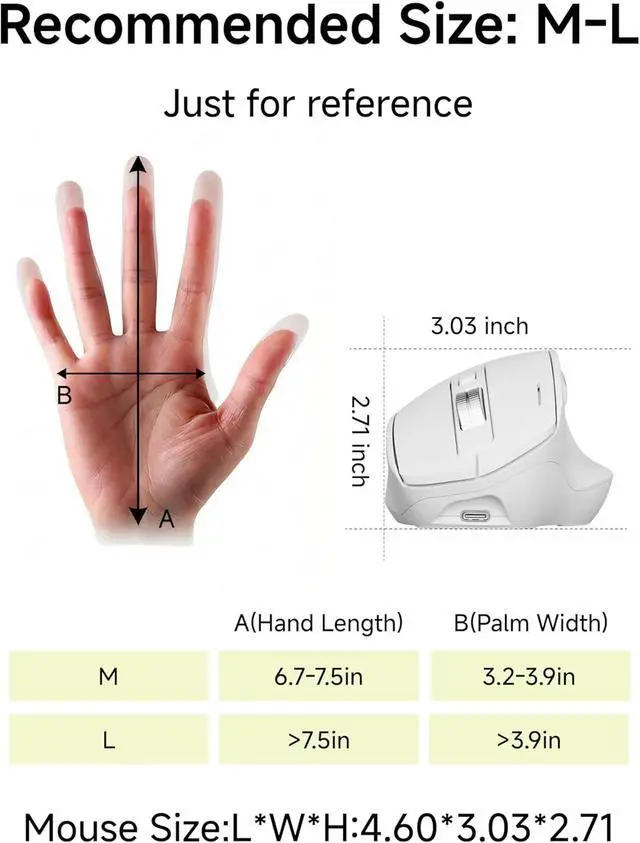 Alt view image 4 of 7 - EWEADN C2 Ergonomic Wireless Mouse, Rechargeable Bluetooth & 2.4G Dual Mode Computer Mouse with RGB, Quiet Clicks, 5 Adjustable 4000 DPI, Comfortable Grip for Laptop, PC, Mac, Office - White