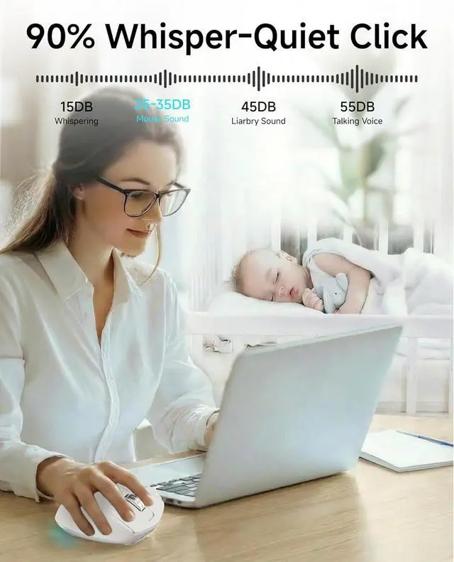 Alt view image 7 of 7 - EWEADN C2 Ergonomic Wireless Mouse, Rechargeable Bluetooth & 2.4G Dual Mode Computer Mouse with RGB, Quiet Clicks, 5 Adjustable 4000 DPI, Comfortable Grip for Laptop, PC, Mac, Office - White