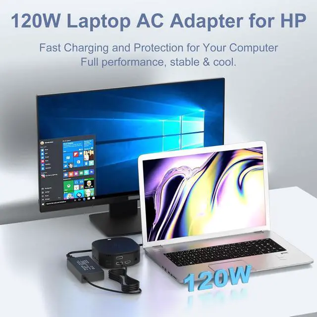 Alt view image 4 of 7 - 120W 19.5V 6.15A Charger Compatible with HP | Compatible with HP USB-C Dock G5 5TW10UT 5TW10AA 5TW10AA#ABB 5TW10UT#ABA, USB-C/A Universal Dock G2 5TW13AA