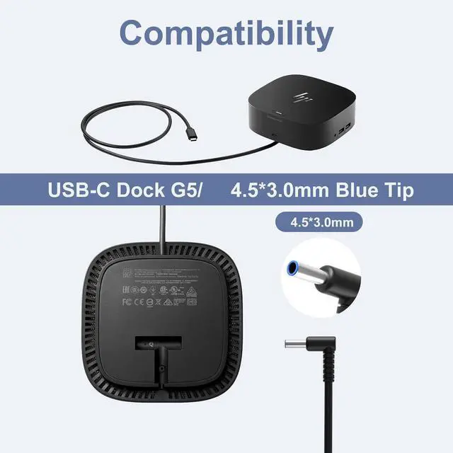 Alt view image 7 of 7 - 120W 19.5V 6.15A Charger Compatible with HP | Compatible with HP USB-C Dock G5 5TW10UT 5TW10AA 5TW10AA#ABB 5TW10UT#ABA, USB-C/A Universal Dock G2 5TW13AA
