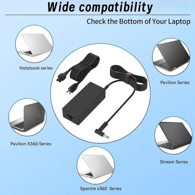 Alt view image 5 of 7 - 45W Laptop Charger Compatible with HP Pavilion Notebook Stream 14 13 11 Envy X360 L25296-001 L25296-002/003 TPN-LA15 Spare 741727-001 213349-109 R-41013323 TPN-CA14 19.5V 2.31A Blue Tip Power Adapter