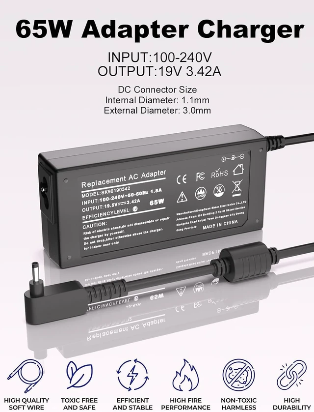 Alt view image 3 of 7 - Tikon 65W Laptop Charger for Acer Aspire 5 3 1