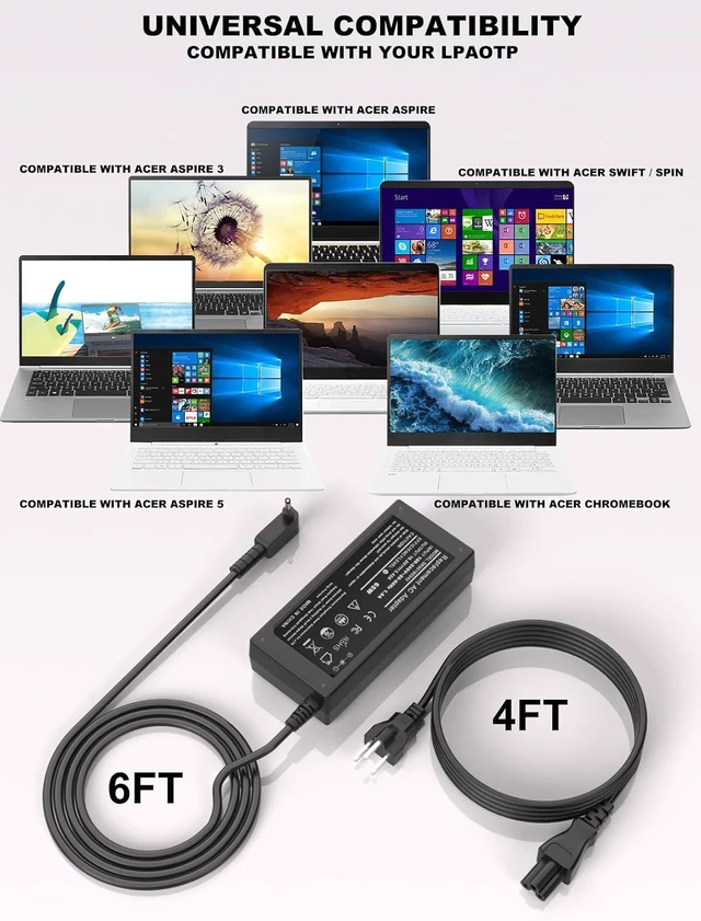 Alt view image 5 of 7 - Tikon 65W Laptop Charger for Acer Aspire 5 3 1
