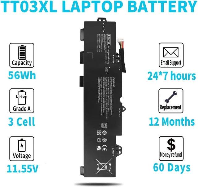 Alt view image 5 of 6 - TT03XL 933322-855 Laptop Battery Replacement for HP EliteBook 755 850 G5, 850 G6, ZBook 15U G5 G6 Series 932824-421 932824-1C1 932824-2C1 HSN-113C-5 HSTNN-LB8H HSTNN-DB8K HSTNN-UB7T TT03056XL 56Wh