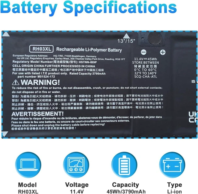 Alt view image 2 of 7 - 45Wh RH03XL M02027-005 Laptop Battery for HP ProBook 450 G8 G9