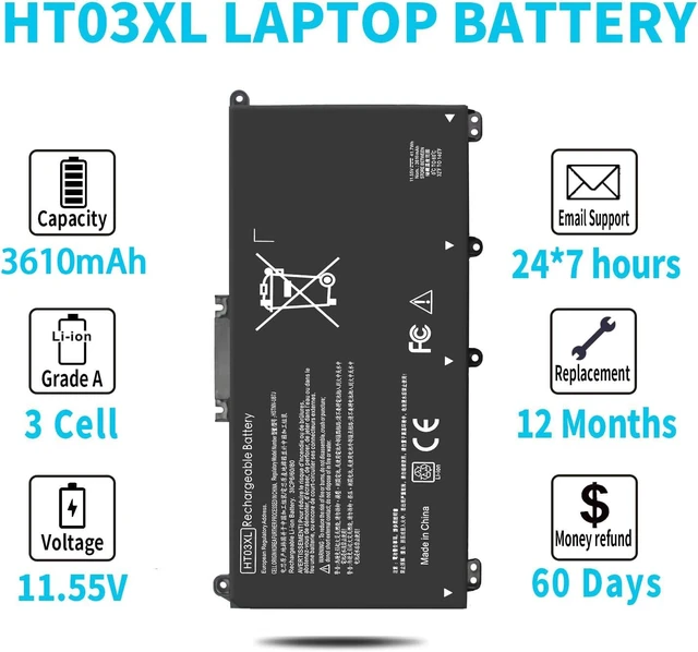 Alt view image 5 of 7 - HT03XL L11119-855 Battery for HP Pavilion 15-DA 15-DB 15-DW 15-CS 15-DY 17-BY 17-CA 14-CE 14-CF 14-DF 14-DQ 14-DK 14M-DH 15-da0014dx 15-cs0053cl 15-dw0043dx 15t-dw100 15z-cw100 17-by1053dx L11421-422