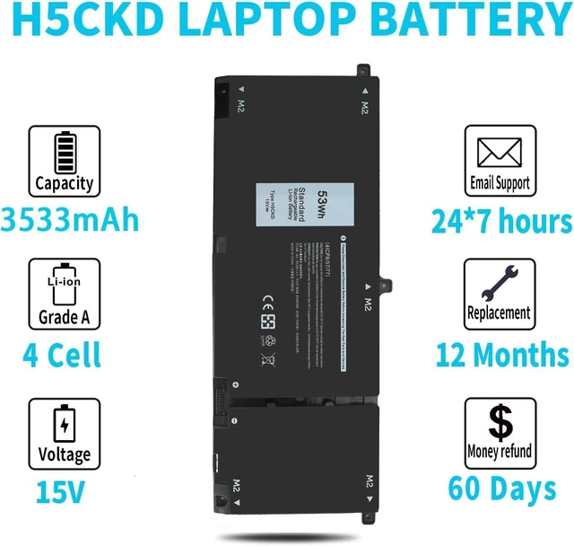 Alt view image 6 of 7 - 53Wh H5CKD 15V Battery for Dell Inspiron 7506 7405 7306 7300 7500 5406 5400 2-in-1 Silver 5502 5501 5402 5401 5505 5300 5301 5508 5509 Latitude 3410 3510 Vostro 5502 5501 5402 5401 p102f p126g 9077G