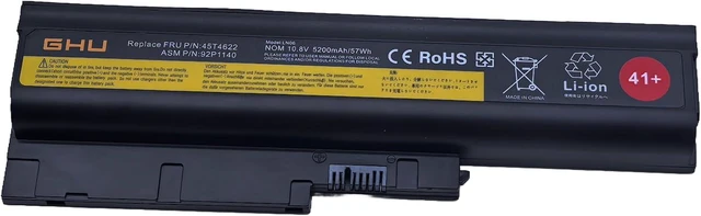 Alt view image 2 of 7 - GHU 57Wh Battery Replacement for Lenovo ThinkPad T60 T60P R60 R61E T500 W500 Z60M Z61M, Compatible with 40Y6795 92P1141