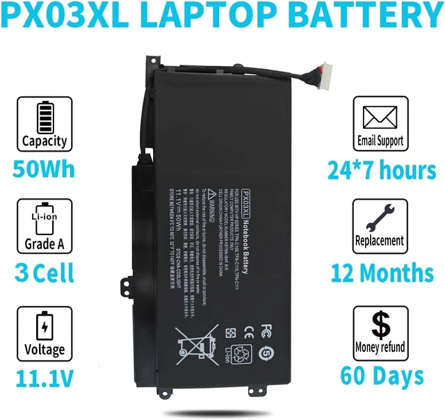 Alt view image 5 of 7 - PX03XL PXO3XL 715050-001 Notebook Battery for HP Envy Touchsmart M6-K 14-K Sleekbook m6-k015dx m6-k025dx m6-k022dx m6-k125dx m6-k010dx m6-k012dx m6-k054ca m6-k088ca 14-k000 14-k100 714762-1C1 50Wh