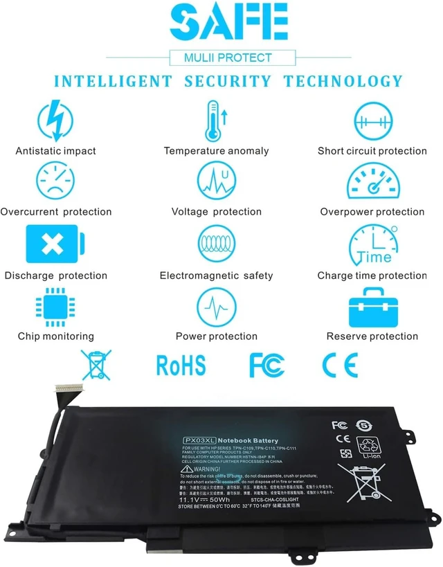 Alt view image 6 of 7 - PX03XL PXO3XL 715050-001 Notebook Battery for HP Envy Touchsmart M6-K 14-K Sleekbook m6-k015dx m6-k025dx m6-k022dx m6-k125dx m6-k010dx m6-k012dx m6-k054ca m6-k088ca 14-k000 14-k100 714762-1C1 50Wh