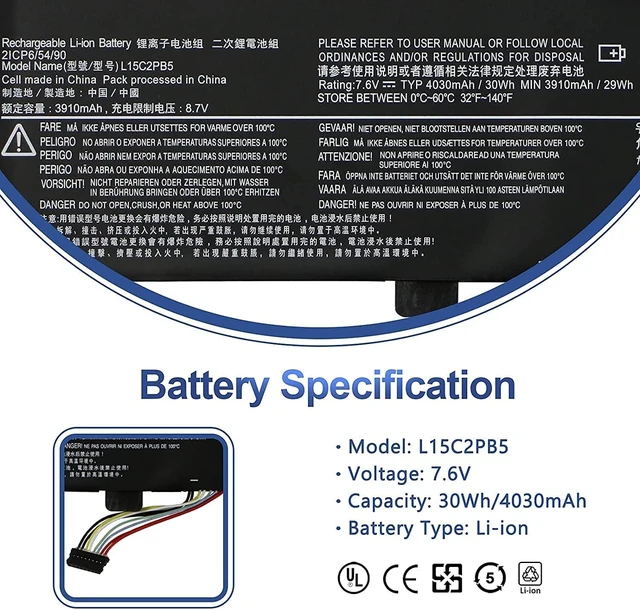 Alt view image 2 of 7 - L15M2PB5 L15L2PB5 Laptop Battery Replacement for Lenovo IdeaPad 510-15ISK