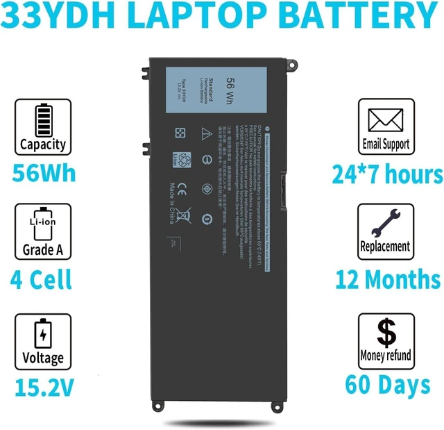 Alt view image 5 of 6 - Emanjor 15.2V 56Wh 33YDH Battery for Dell Inspiron 17 7000 7773 7779 7778 7786 2-in-1 15 7577 Latitude 15 3590 3580 3490 3380 G5 15 5587 G3 3579 3779 G7 7588