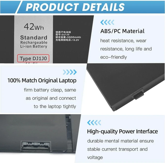 Alt view image 5 of 7 - 42Wh DJ1J0 Battery Replacement for Dell Latitude 7280 7290 E7280 E7290