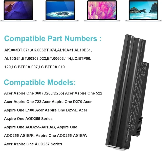 Alt view image 5 of 7 - TREE.NB D255 Battery Replacement for Acer Aspire One D255 D257 D260 522 722 Al10a31 Al10b31 Al10g31 Bt.00603.114 LC.BTP00.129