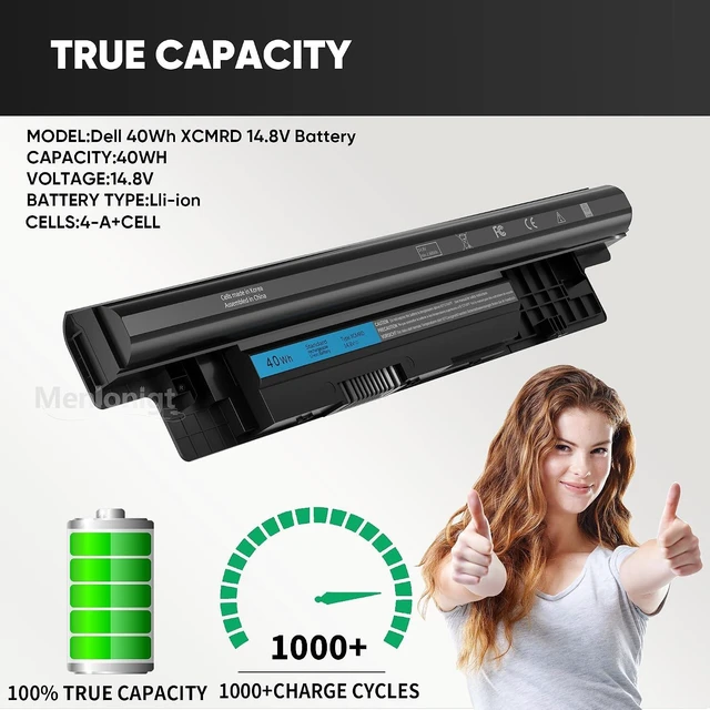 Alt view image 3 of 7 - 40Wh XCMRD 14.8V Battery for Dell Inspiron 15 3000 Series 3542 3543 3521 3537 3531 3541 17R 5721 5737 17-3737 3721 15R 5537 5521 14 3421 3437 14R 5421 5437 Latitude 3440 3540 P28F P40F FW1MN 4WY7C