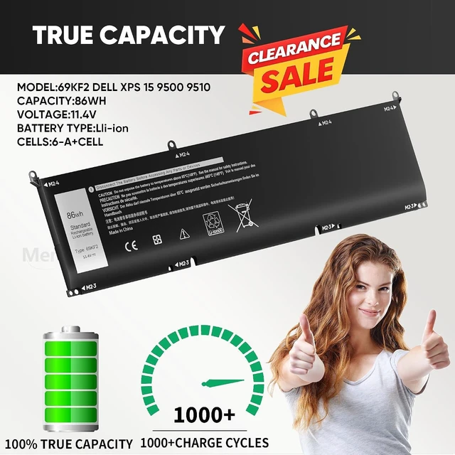 Alt view image 2 of 7 - New 86Wh 69KF2 Battery Replacement for Dell G7 15 7500 G15 5510 5511 5515 5520 5521 XPS 15 9500 9510 9520 Precision 5550 5560 5570 Alienware M15 R3 R4 M17 R3 R4 Inspiron 7510 7610 7620 P87F P91F P45E