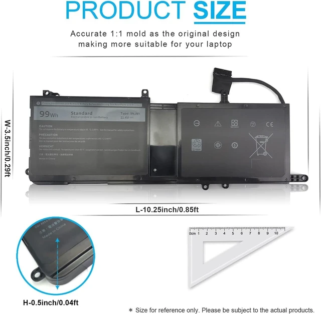Alt view image 4 of 7 - Emanjor Type 9NJM1 44T2R MG2YH Laptop Battery Replacement for Dell Alienware 17 R4 R5 15 R3 R4 P31E P69F P31E001 P31E002 P69F001 P69F002 HF25D 01D82 546FF 0546FF HF250 0HF250 0MG2YH 99Wh 11.4V 6 Cell