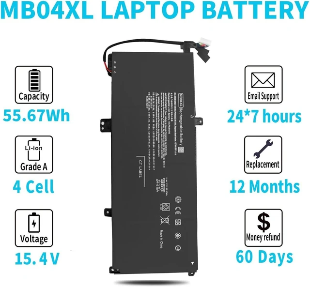 Alt view image 5 of 7 - MB04XL 844204-850 Battery for HP Envy x360 m6-aq105dx m6-aq103dx m6-aq003dx m6-aq005dx m6-AR004dx Convertible PC 15-aq273cl 15-aq166nr 15-aq110nr 15-aq015nr aq101ng 843538-541 HSTNN-UB6X 55.67Wh