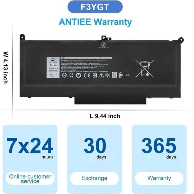 Alt view image 7 of 7 - 60Wh F3YGT Laptop Battery for Dell Latitude 12 7000 7280 7290/13 7000 7380