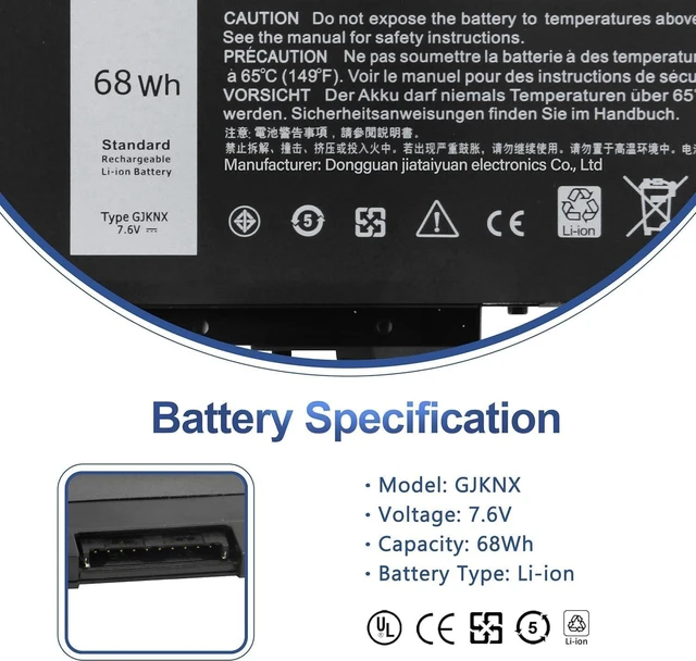 Alt view image 4 of 7 - ANTIEE 68Wh GJKNX Laptop Battery Replacement for Dell Latitude 5480 5580 5280 5288 5290 5488 5490 5491 5495 5590 5591 E5480 E5580 E5590 E5490 Precision 15 3520 3530 GD1JP DY9NT 0DY9NT 5YHR4 451-BBZG