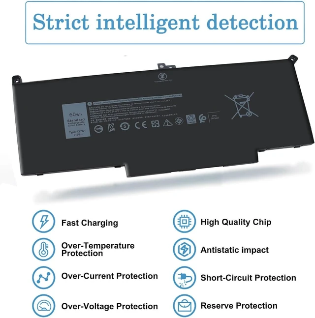 Alt view image 4 of 7 - 60Wh F3YGT Battery Latitude 7480 Battery Replacement Latitude 7490 Battery